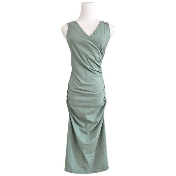 NWT MICHAEL STARS SAGE BASIL BLUE SLEEVELESS CROSSOVER FAUX WRAP MIDI DRESS - XS - Picture 2 of 9